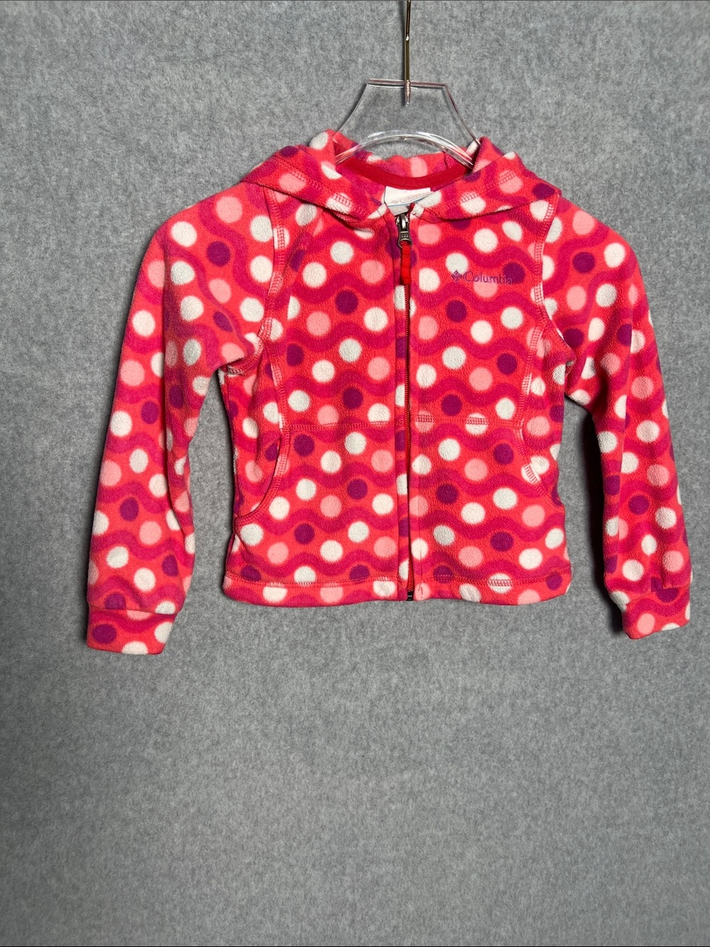 Columbia Fleece Jacket Girls Pink Polkadot Zip up Hoodie Size XXS